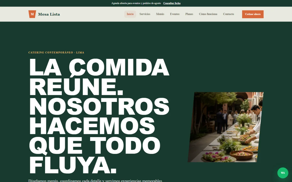 Vista previa de Mesa Lista — Catering